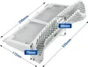 A white dryer lint filter with dimensions indicated by blue text and dashed lines. Produktbild-Vorschau