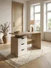 Schreibtisch Eiche Massivholz weiß 53x120x76 cm in stilvoller Home Office-Einrichtung mit Dekoration und Accessoires aus der Vogelperspektive mit Schublade_#sku_SAFWL1.795# Produktbild-Vorschau