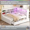 A white corner bed with built-in shelves and LED lighting. Produktbild-Vorschau