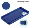The inside of a blue phone case is shown, with close-ups highlighting its microfiber lining and layered construction. Podgląd zdjęcia produktu