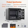 A product specification image for a safe, showing dimensions and features. Produktbild-Vorschau