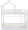 A white bunk bed with a house-shaped frame, a ladder, and drawers underneath, shown against a white background. Náhled obrázku produktu