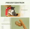 A split image showing a cat playing on a cat tree and a close-up of a cat toy. Produktbild-Vorschau