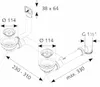 Technical drawing of a double sink drain assembly with dimensions. Produktbild-Vorschau
