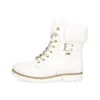 A white boot with gold accents and fur trim is shown against a white background. Produktbild-Vorschau