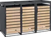 A three-unit trash bin enclosure with wooden-look front panels and a flat top. Produktbild-Vorschau