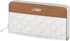 A white and brown L.CREDI wallet with a repeating logo pattern. Anteprima dell’immagine prodotto