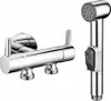 A chrome-plated bidet sprayer and a dual-valve faucet are shown against a white background. Anteprima dell’immagine prodotto