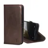 A brown leather iPhone case is shown open, with the phone inside. Produktbild-Vorschau
