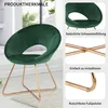 A dark green velvet chair with gold metal legs, shown in a room setting and with close-up feature callouts. Produktbild-Vorschau