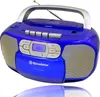 A blue Roadstar boombox with a silver handle and silver speaker grilles, shown against a white background. Voir les images du produit