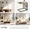 Collage of four lifestyle images showing a dining room, a side table, a living room, and a bedroom, with product text and logo at the bottom. Produktbild-Vorschau