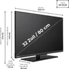 A diagram showing the dimensions of a Toshiba television. Produktbild-Vorschau