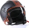 CMX Jethelm - Rollerhelm Hazel Schwarz matt + Leder braun  Produktbild-Vorschau 1