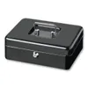 A black metal cash box with a handle and lock is shown on a white background. Voir les images du produit