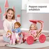 A young girl is playing with dolls and a toy carriage and pony in a room decorated with castle-themed wall art. Produktbild-Vorschau