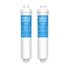 Two white in-line water filters with blue labels are shown side-by-side against a white background. Anteprima dell’immagine prodotto