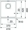 A technical drawing of a sink with dimensions and radius indicated. Podgląd zdjęcia produktu
