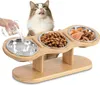 Erhöhter Katzennapf mit 3 Edelstahlnäpfen, Futterstation Produktbild-Vorschau 1