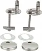 Two sets of toilet seat hinges and mounting hardware, along with two decorative caps and two rubber washers, are displayed against a white background. Podgląd zdjęcia produktu