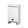A white, rectangular stove with black legs and accents, shown from a three-quarter angle against a white background. Produktbild-Vorschau