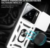 A close-up of a white and black phone case with a ring holder, attached to a magnetic car mount. Produktbild-Vorschau