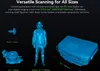 A 3D scanner is shown with examples of objects it can scan, including a screw, a figurine, and a car part, with dimensions indicated. Náhled obrázku produktu
