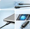 Collage of images showing a black USB-C charging cable with a digital display, connecting to a laptop, and submerged in water. Náhľad obrázku produktu