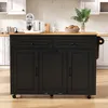 A black kitchen island with a wooden countertop is shown in a kitchen setting. Podgląd zdjęcia produktu