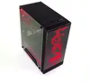 A gaming PC case with a black exterior and red graphic designs, shown against a white background. Produktbild-Vorschau