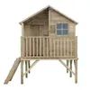 A wooden playhouse on stilts with a ladder and a railing. Produktbild-Vorschau