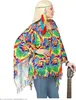 A woman wearing a colorful tie-dye poncho and a headband with feathers, holding a guitar. Produktbild-Vorschau