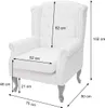A white armchair with dimensions indicated by measurement lines and text. Voir les images du produit