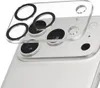 A close-up shot of a clear camera lens protector with black rings, placed over the camera lenses of a silver smartphone. Anteprima dell’immagine prodotto