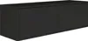 A black, wall-mounted TV cabinet with two doors. Náhled obrázku produktu