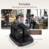 A restaurant paging system with multiple pagers on a charging base, shown in front of blurred images of a food truck and a cafe. Anteprima dell’immagine prodotto