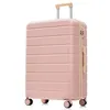 A pink trolley suitcase with beige accents and wheels, shown against a white background. Náhľad obrázku produktu