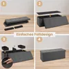 A four-panel collage showing the assembly steps of a storage bench. Anteprima dell’immagine prodotto