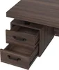 A close-up view of a brown wooden desk with two open drawers. Podgląd zdjęcia produktu