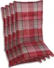 A stack of chair cushions with a red and gray plaid pattern. Produktbild-Vorschau