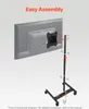 Diagram showing the assembly of a rolling TV stand. Produktbild-Vorschau