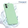 A light green phone case is shown with water splashes around it, suggesting it is water-repellent. Produktbild-Vorschau