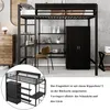 A loft bed with a wardrobe and shelves, set against a concrete wall. Náhled obrázku produktu