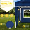 Marketing image for a blue pop-up gazebo, highlighting its waterproof quality and features with text and icons. Anteprima dell’immagine prodotto
