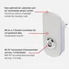 A white LED safety light with descriptive text labels pointing to its features. Anteprima dell’immagine prodotto