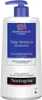 A white pump bottle of Neutrogena Deep Moisture Bodylotion with a blue pump dispenser and a blue label featuring the Norwegian flag and product details. Voir les images du produit