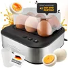 A collage showcasing an egg cooker with eggs, a cut-open egg, and promotional graphics. Náhled obrázku produktu