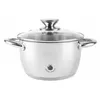 A stainless steel pot with a glass lid is shown against a white background. Podgląd zdjęcia produktu
