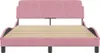 A pink velvet bed frame with a headboard and wooden slats, shown from the front against a white background. Produktbild-Vorschau