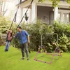 A father and daughter are playing in the backyard with a swing set and a gymnastics bar. Voir les images du produit